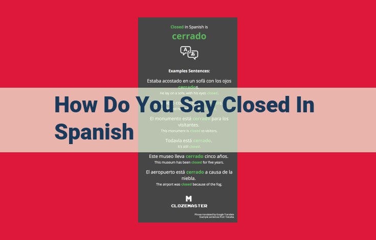 Spanish Translation and Synonyms for "Closed" (Cerrado) with Related Words